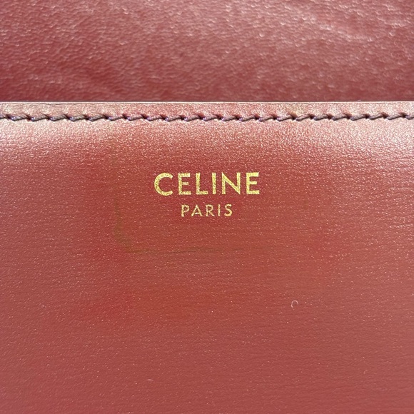 Celine triomphe classique box Medium Calfskin Dark red Wine red canvas handbag - Picture 14 of 16